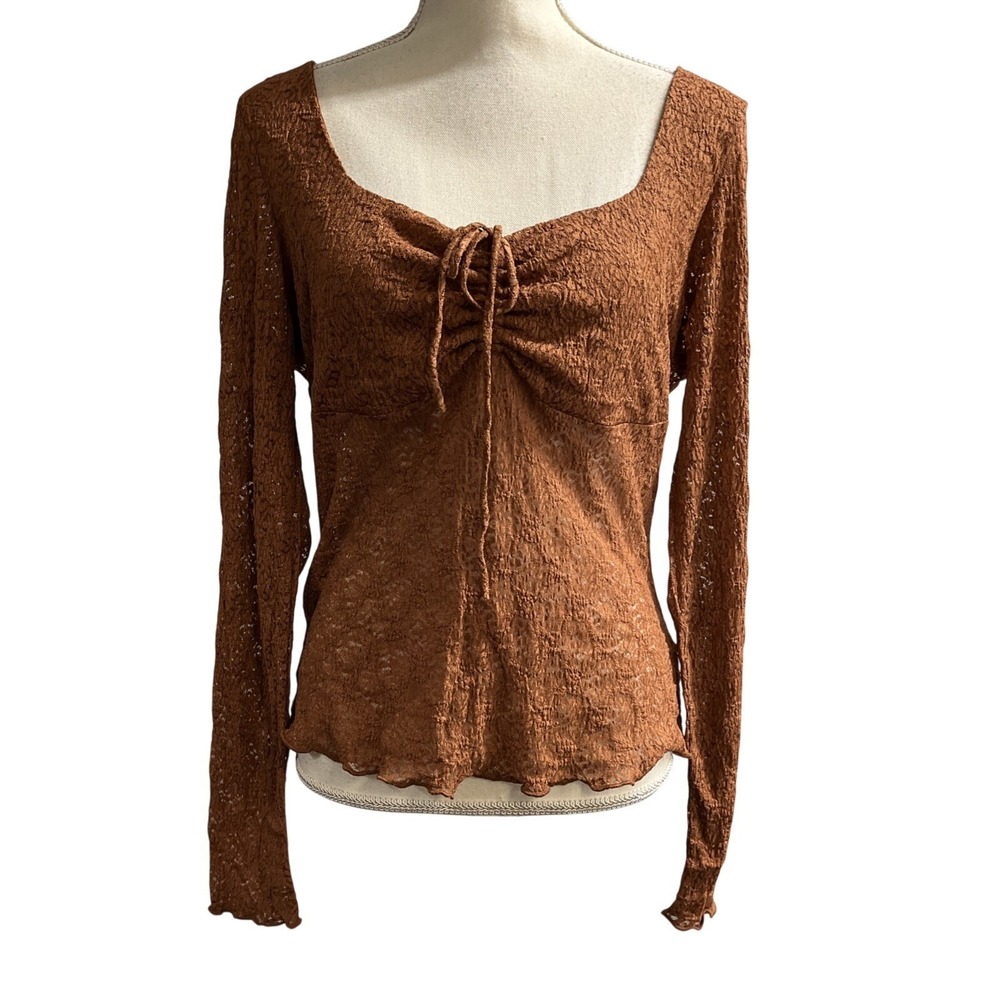 Sheer Lace‎ Y2K Top Brick Red Size XL Babydoll Milkmaid Boho Hippie Coachella